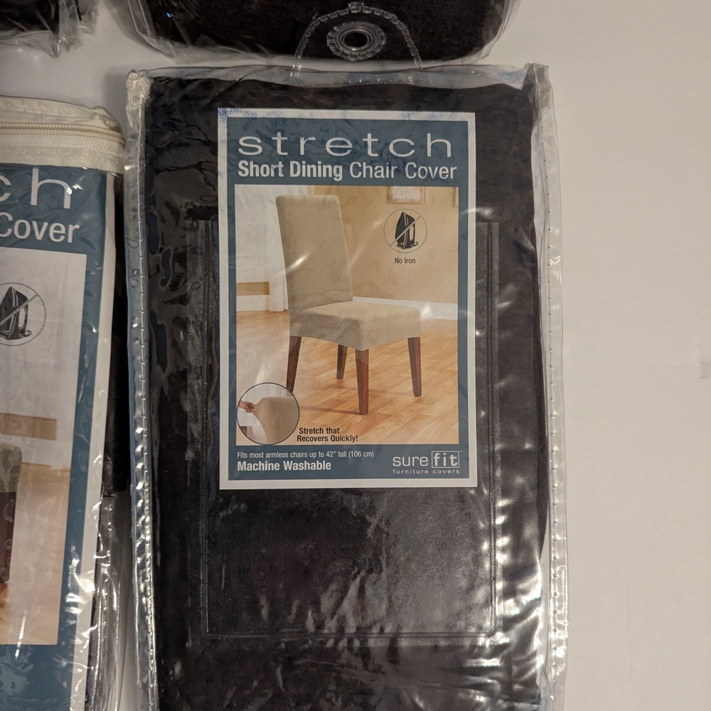 6 Sure Fit Stretch Short Dining Chair Cover - Brown